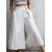 Women Striped Print Side Button Casual Stylish Loose Wide Leg Pants