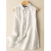 Solid Button Lapel High  Low Hem Sleeveless Casual Shirt