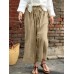 Women Casual Drawstring Waist Solid Holiday Vintage Wide Leg Pants With Pockets