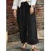 Women Casual Drawstring Waist Solid Holiday Vintage Wide Leg Pants With Pockets