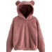 Women Fluffy Rabbits Ears Solid Cartoon Cute Hooded Patchwork Long Sleeve Casual Sweatshirt