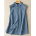 Solid Button Lapel High  Low Hem Sleeveless Casual Shirt