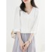 Solid V  neck 3 4 Sleeve Blouse For Women