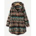 Ethnic Pattern Print Vintage Pocket Hooded Casual Coat for Women