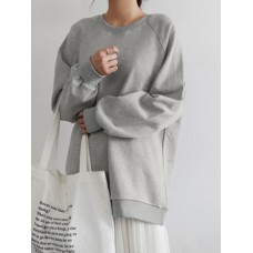 Women Solid Classic Loose Fit Puff Sleeve Dropped Shoulder Sweatshirt