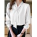 Solid V  neck Long Sleeve Blouse For Women