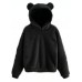 Women Fluffy Rabbits Ears Solid Cartoon Cute Hooded Patchwork Long Sleeve Casual Sweatshirt