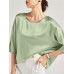 Solid Loose Dolman Sleeve Satin Crew Neck Women Blouse