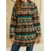 Ethnic Pattern Print Vintage Pocket Hooded Casual Coat for Women