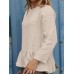 Solid Ruffle Hem Long Sleeve Crew Neck Blouse