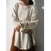 Women Side Split Solid O  Neck Retro Long Sleeve Pullover Sweatshirt