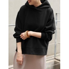 Women Solid Hooded Back Slit Nicely Design Hem Leisure Sweatshirt