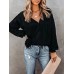 Solid Satin Long Sleeve Tie Front V  neck Blouse