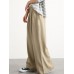 Women Casual Solid Color Elastic Waist Wide Leg Pants With Pocket