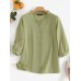 Solid Ruffle Trim V  neck 3 4 Sleeve Casual Blouse