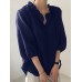 Solid Ruffle Trim V  neck Tie Lantern Sleeve Blouse