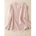 Solid Ruffle Trim V  neck Button Front Long Sleeve Blouse