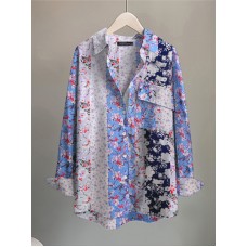 Calico Pocket Button Long Sleeve Shirt