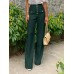 Casual Solid Color High Waist Buttons Zipper Wide Leg Pants For Women