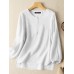 Solid Slit High  low Hem Crew Neck Long Sleeve Blouse