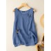 Crew Neck Frog Button Pocket Sleeveless Tank Top