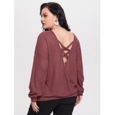 YOINS Plus Size Round Neck Criss  Cross Waffle Knit Knitwear