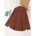 Women Solid High  low Button Front Lapel Long Sleeve Shirt