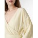 Solid Tie Drop Shoulder Wrap V  neck Long Sleeve Blouse